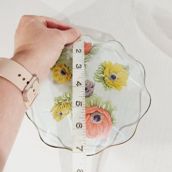 Chance Glass England Lot of 3 Anemone Floral Painted Serving Plate Pedestal Vtg - Picture 9 of 13